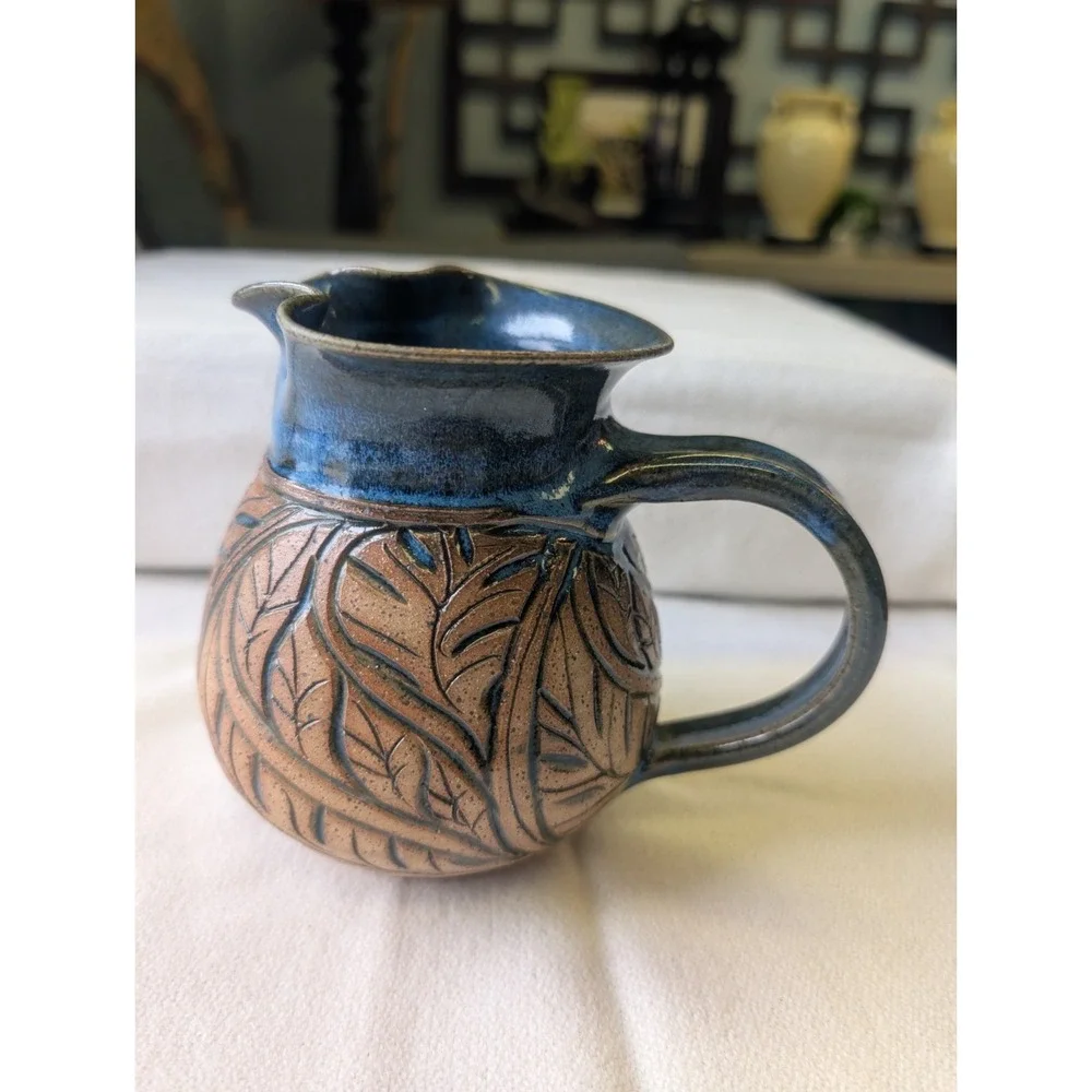 Susan Brown Freeman Incised Monstera Studio Pottery Pintcher